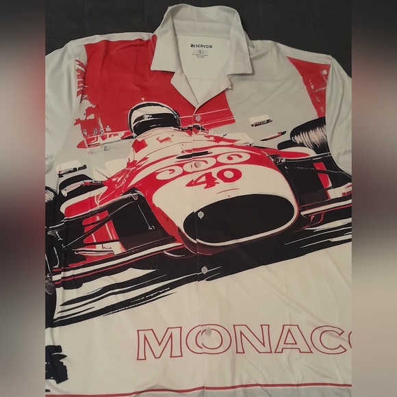 Reservoir Monaco Racing Graphic Button Up Shirt, Men's XL, Stretch Material - Picture 2 of 4